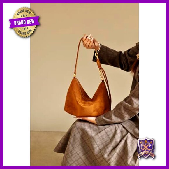 Faux Suede Hobo Shoulder Bag Adjustable Strap Crossbody Minimal Chic Versatile - Picture 3 of 7